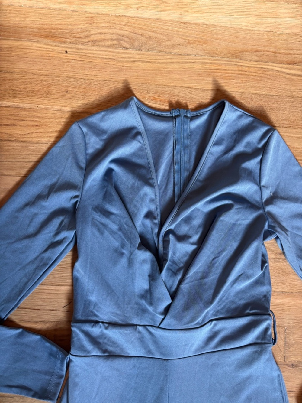 Size Small deep V Jumpsuit Blue Long Sleeve - Picture 2 of 5